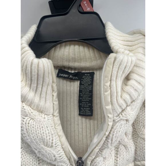 Women's M Puffer Vest Sweater Knit Sleeve Hooded Full Zip - Picture 2 of 3
